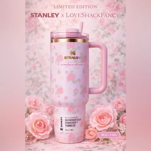 Stenley Pink Floral Quencher Tumbler 40 oz keeps hot & cold 12 hrs - Picture 4 of 4